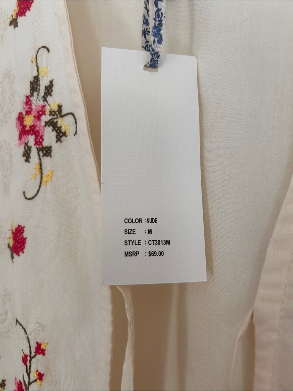 Cream Embroidered Floral Tie-Front Blouse - Picture 4 of 6